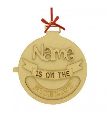Laser Cut Personalised Christmas Naughty List or Nice List Christmas Hanging Tree Bauble - Size Options